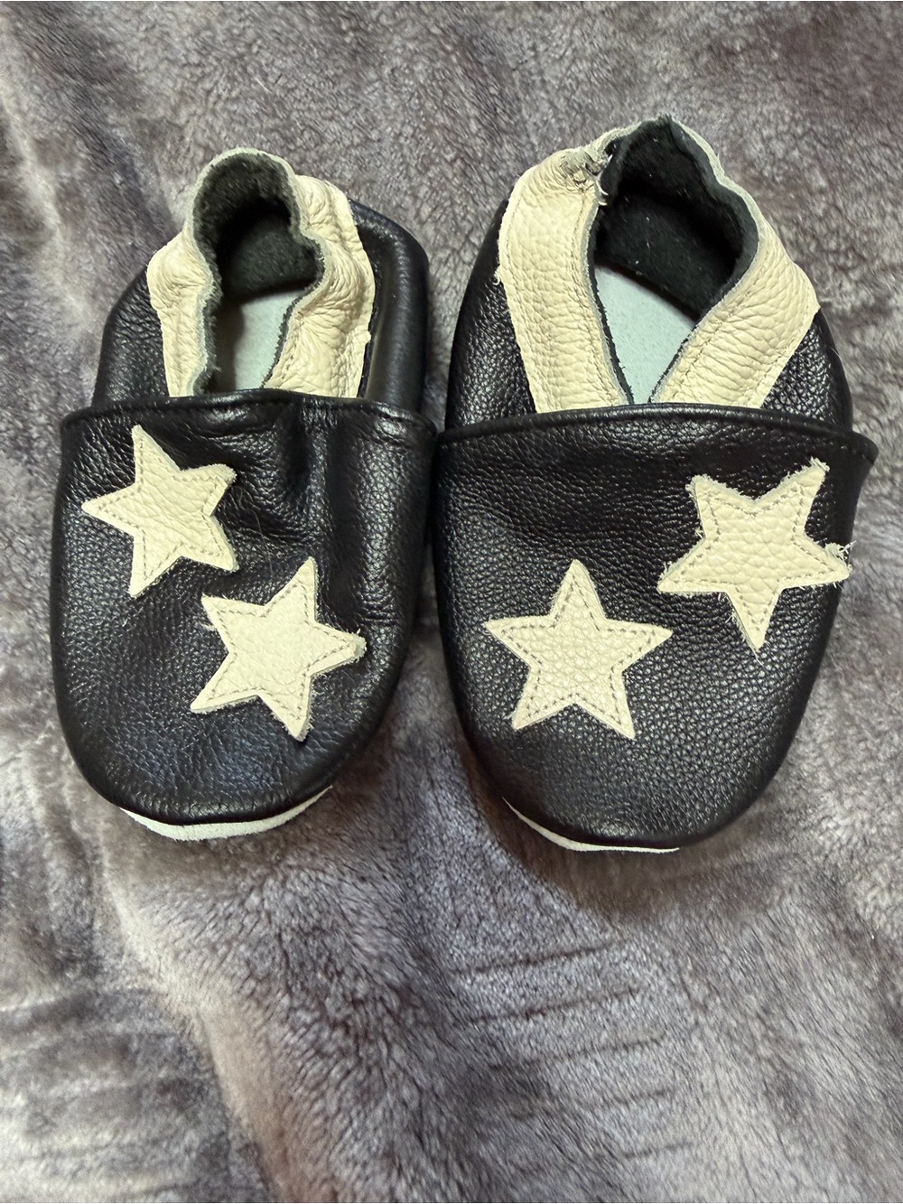 Black White Star Leather Moccasin type baby shoes